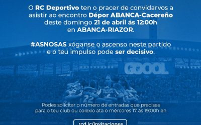 INVITACIÓNS PARA VER Ó DEPOR ABANCA ESTE DOMINGO ÁS 12.00 HORAS EN RIAZOR